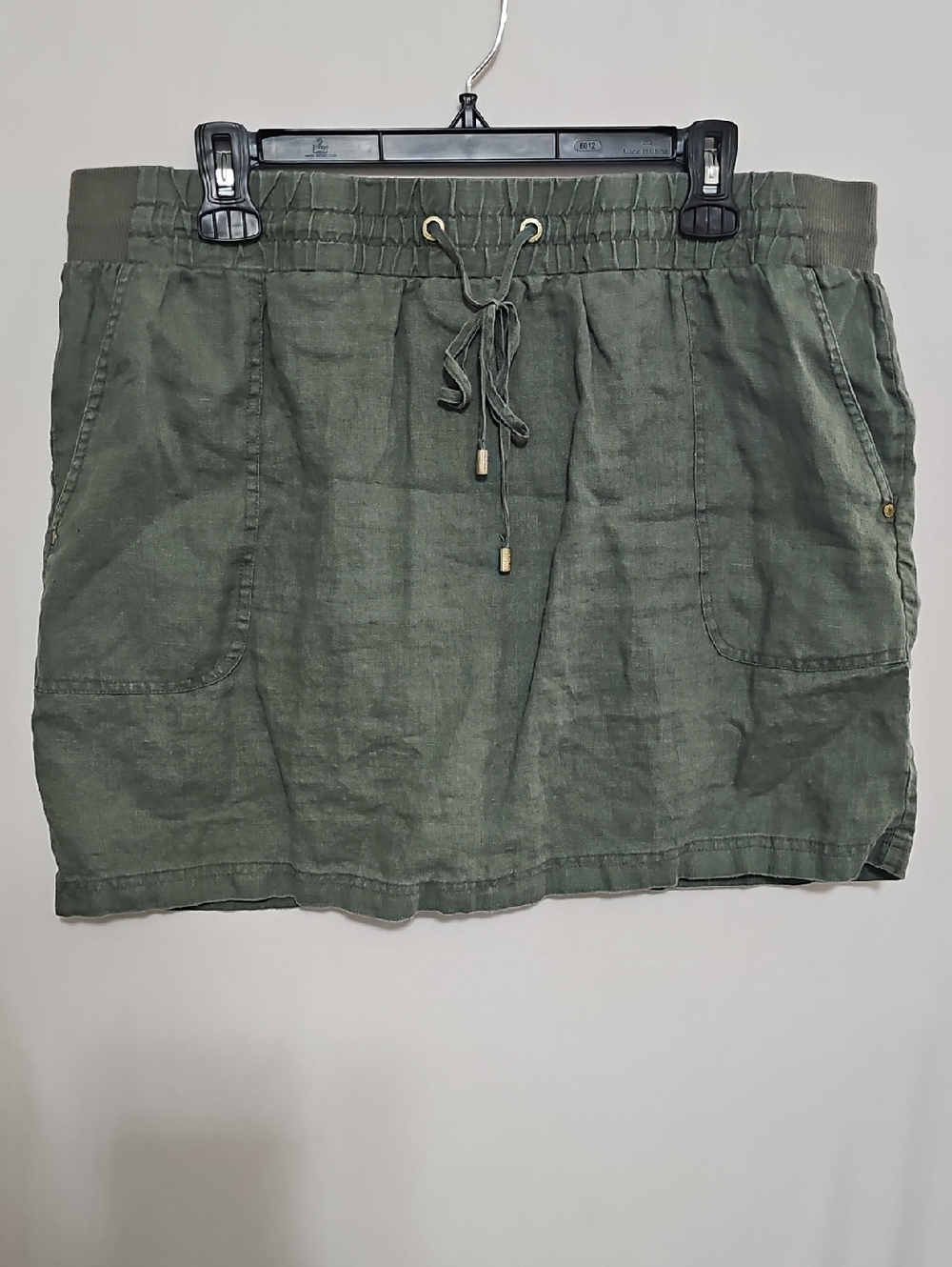 Ellen Tracy Olive Green Drawstring Linen Mini Skirt Skort